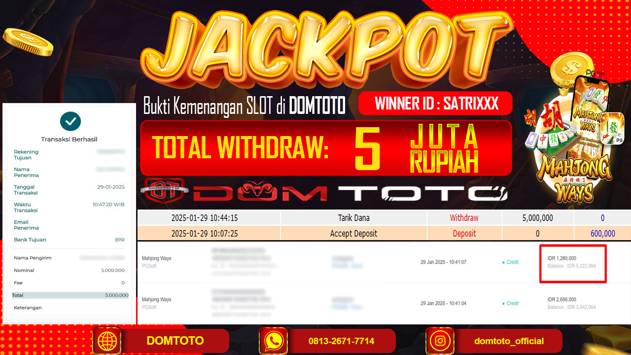 JACKPOT SLOT MAHJONG WAYS 29 JANUARI 2025
